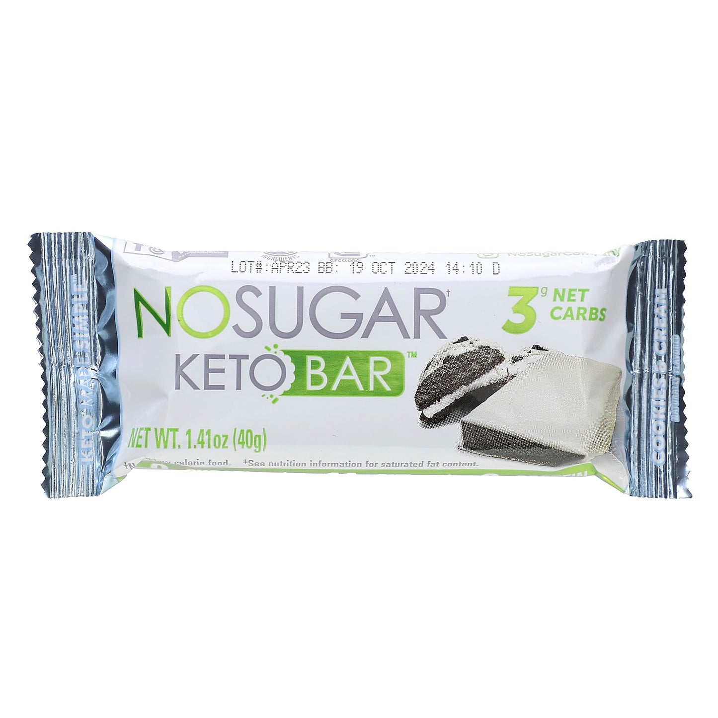 No Sugar Company, Keto Bar, Cookies & Cream, 12 Bars, 1.41 oz (40 g) Each