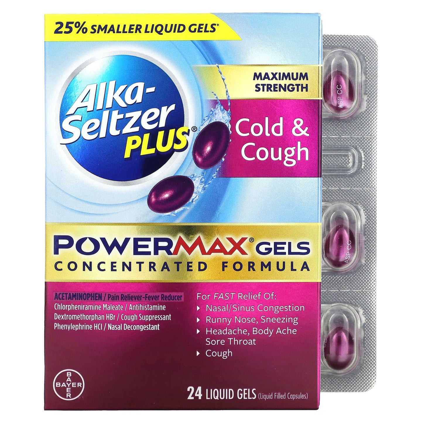 Alka-Seltzer Plus-Cold & Cough PowerMax Gels-Maximum Strength -24 Liquid Gels