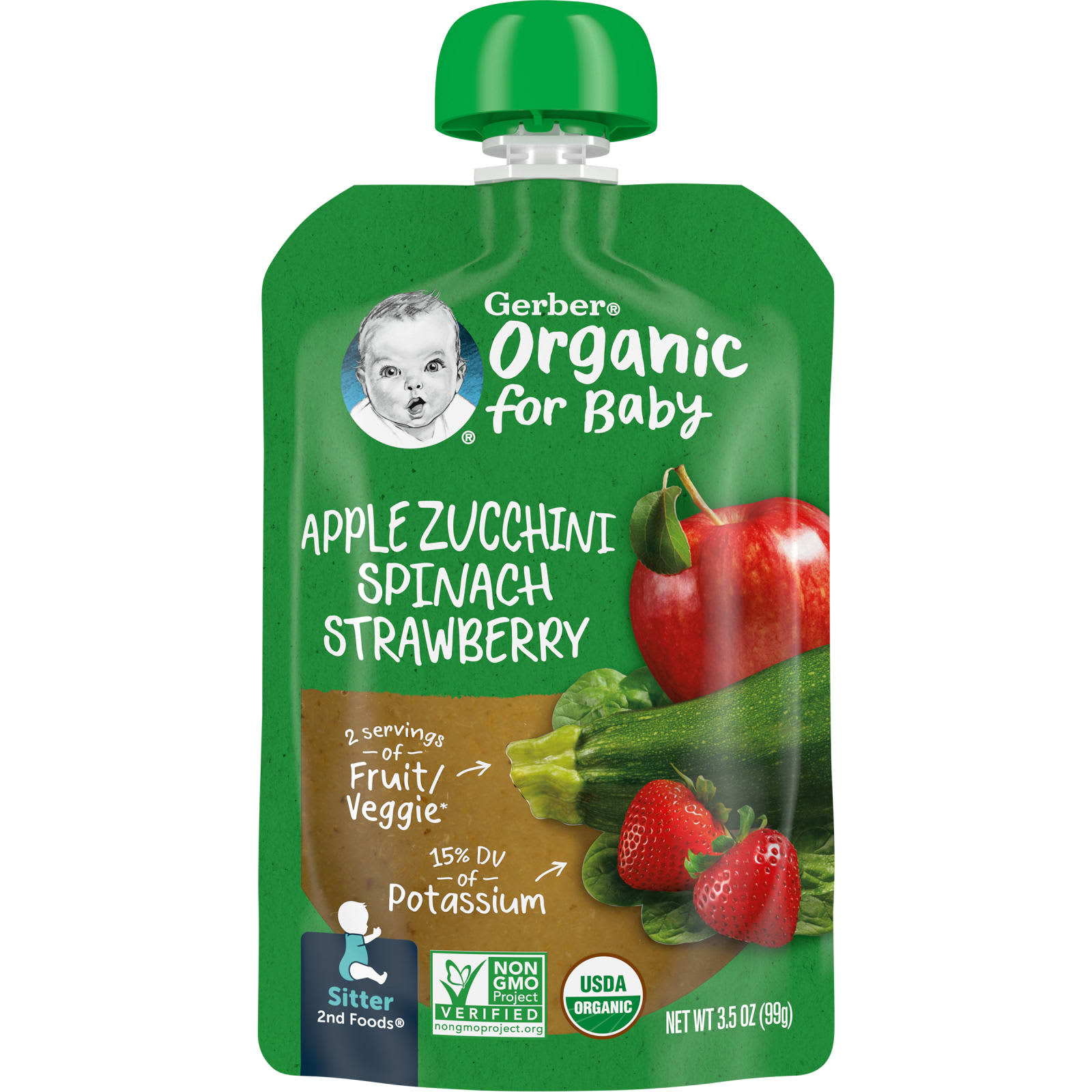 Gerber-Organic for Baby-2nd Foods-Apple-Zucchini-Spinach-Strawberry-3.5 oz (99 g)