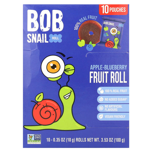 Bob Snail-Fruit Rolls-Apple-Blueberry-10 Rolls-0.35 oz (10 g) Each