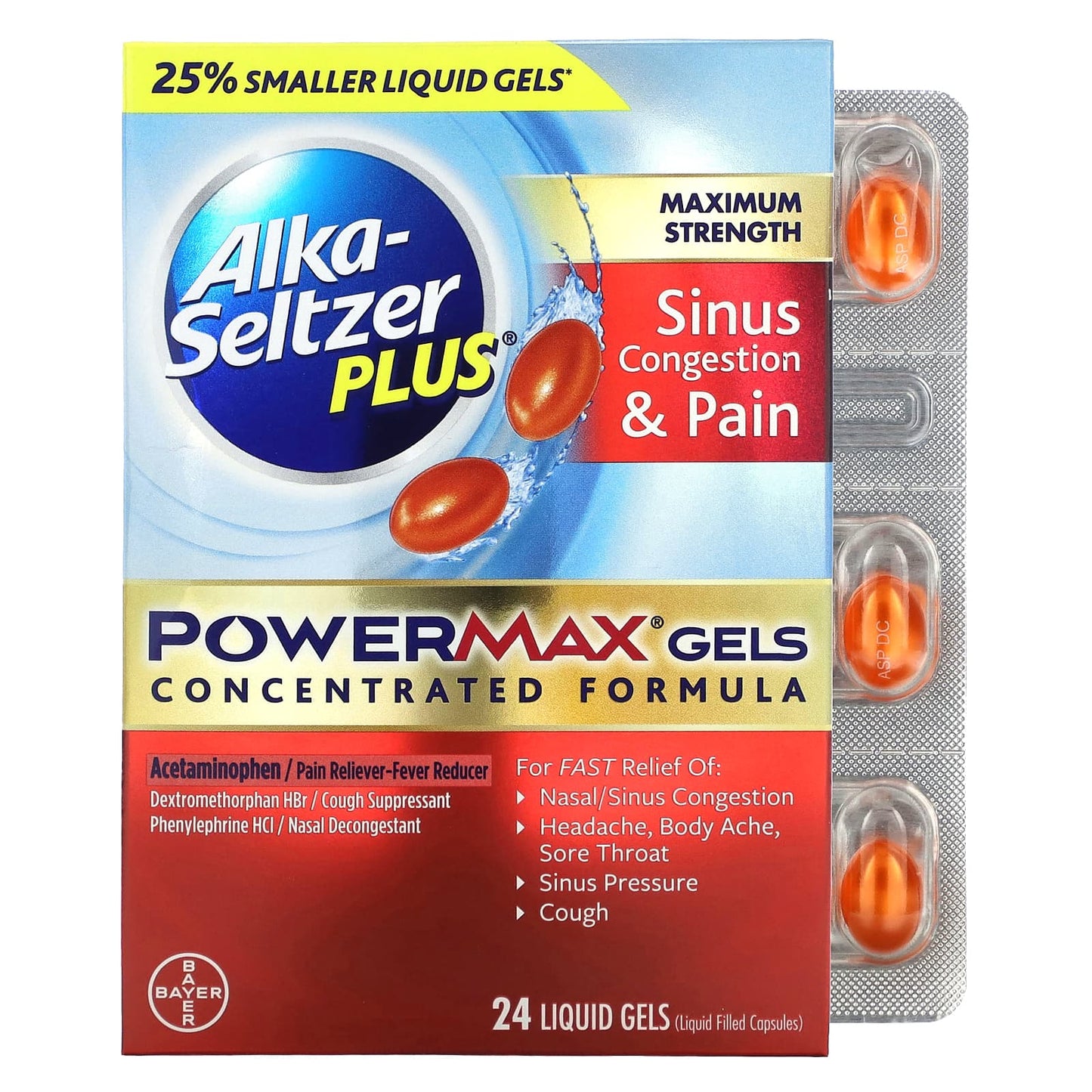 Alka-Seltzer Plus-Sinus Congestion & Pain PowerMax Gels-Maximum Strength -24 Liquid Gels