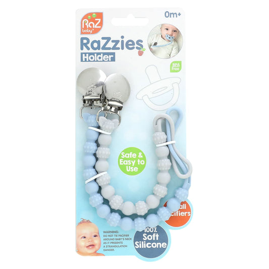 RaZbaby-RaZzies Pacifier Holder-0m+-Blue/Grey-2 Holders