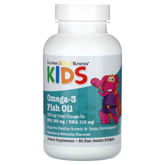 California Gold Nutrition-Kid’s Omega-3 Fish Oil-Natural Strawberry Flavor-60 Fish Gelatin Softgels