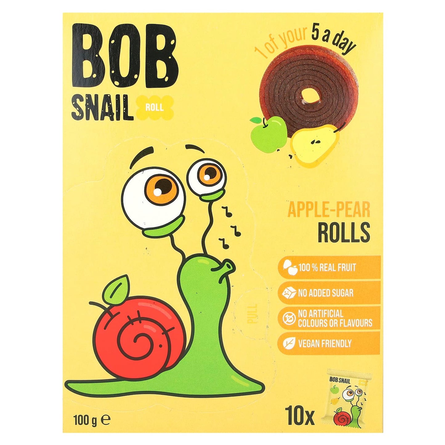 Bob Snail-Fruit Rolls-Apple-Pear-10 Rolls-0.35 oz (10 g) Each