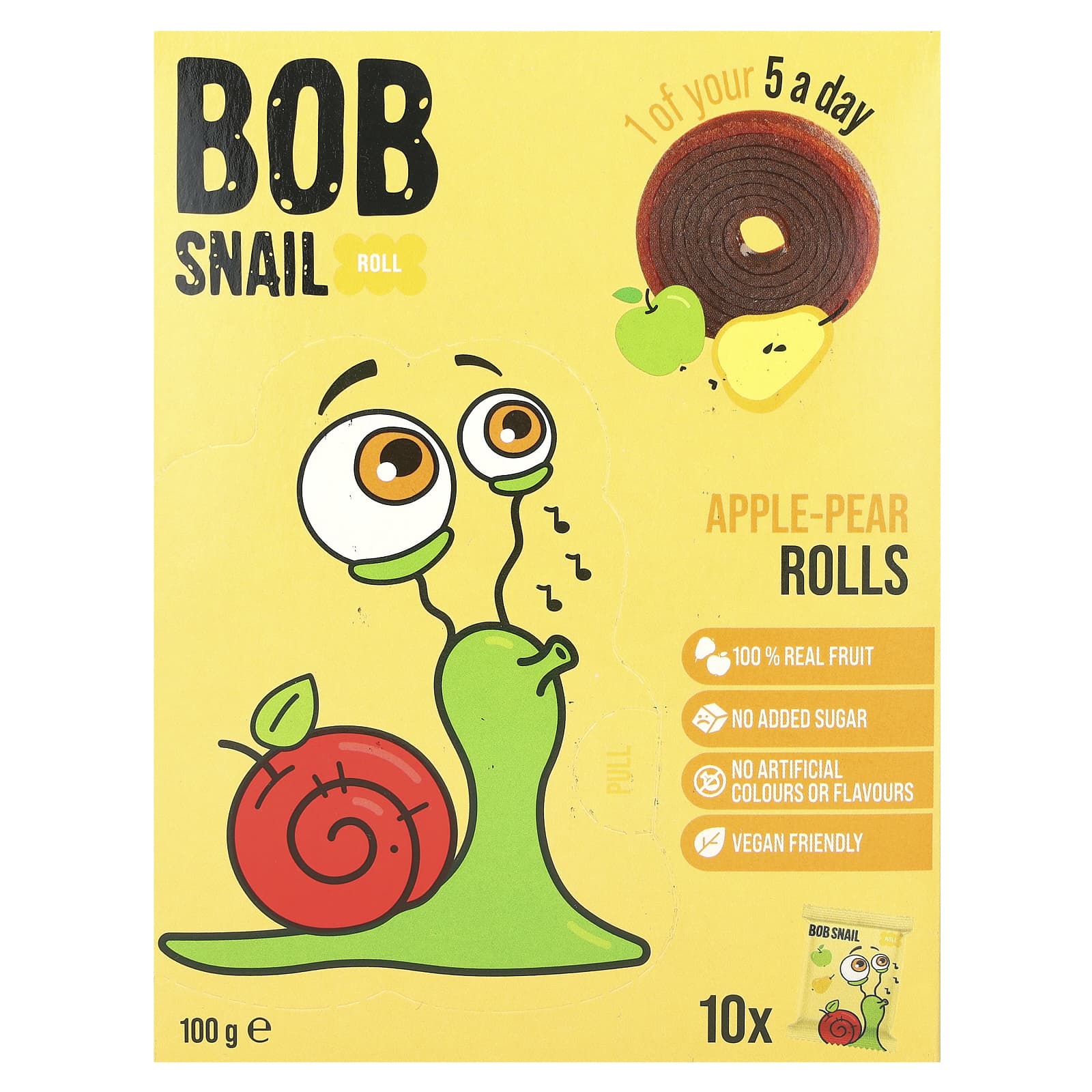 Bob Snail-Fruit Rolls-Apple-Pear-10 Rolls-0.35 oz (10 g) Each