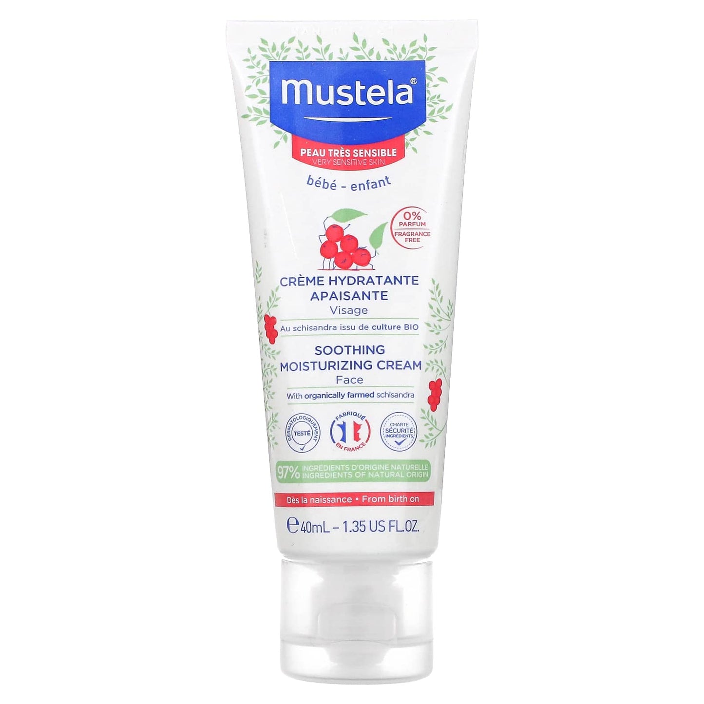 Mustela, Soothing Moisturizing Face Cream with Schisandra, Fragrance Free, 1.35 fl oz (40 ml)