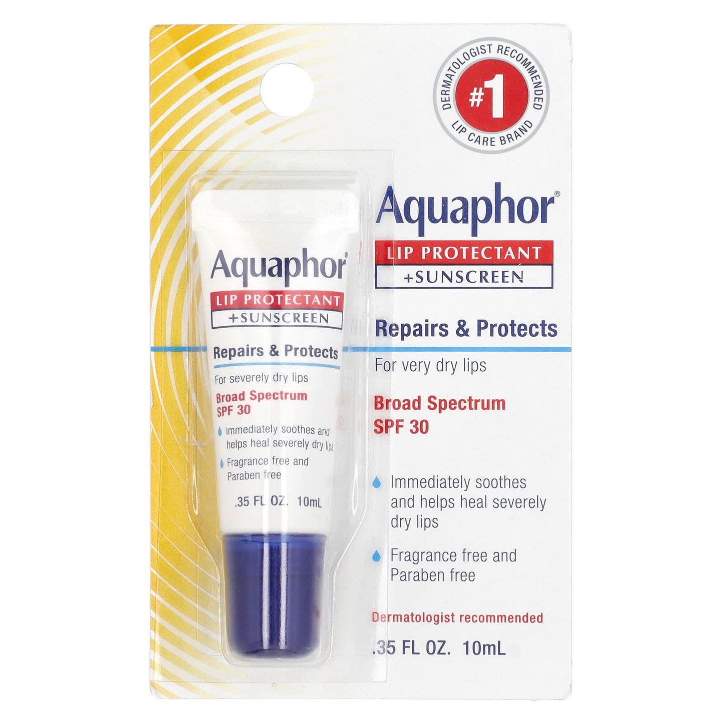 Aquaphor, Lip Protectant + Sunscreen, Broad Spectrum SPF 30,  0.35 fl oz (10 ml)