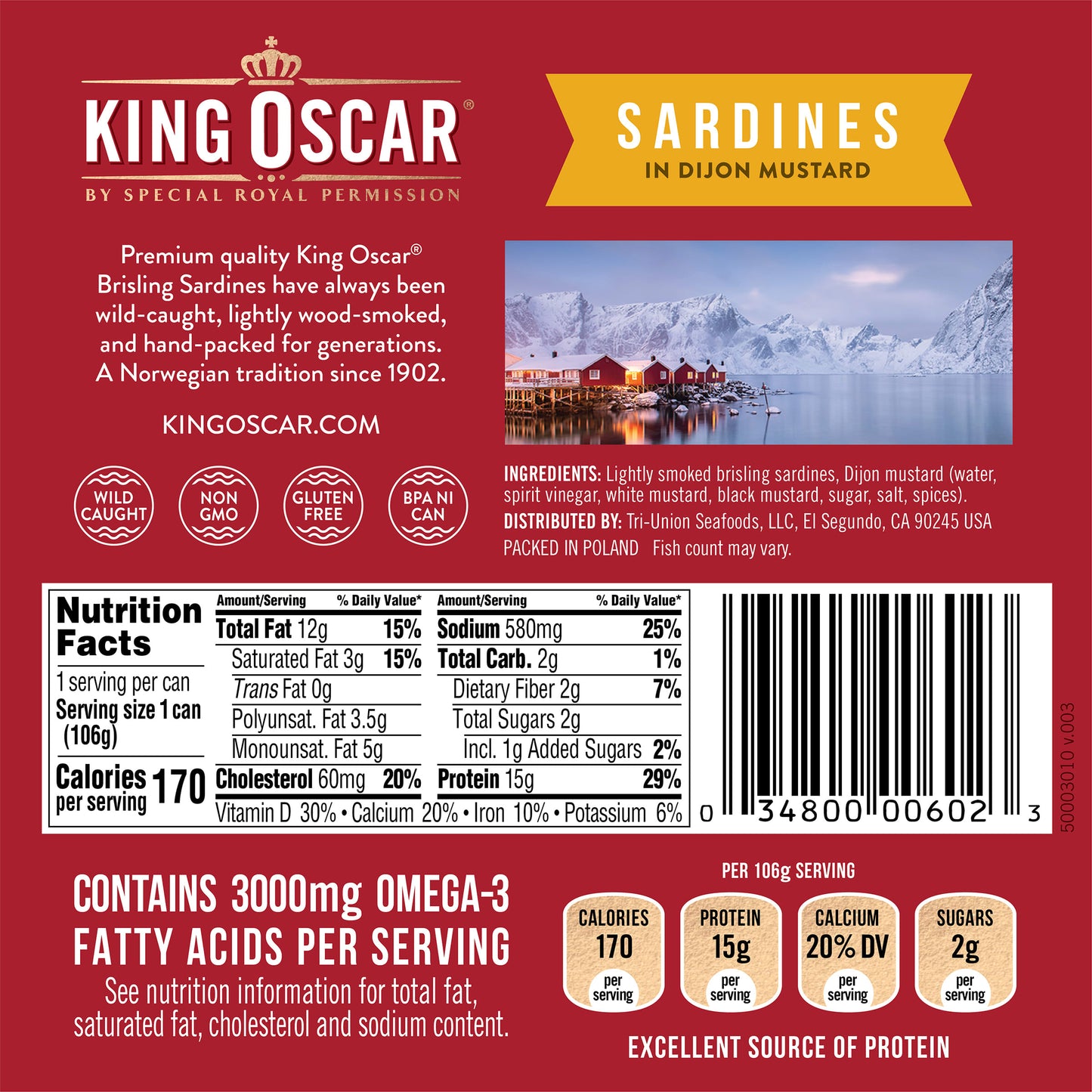 King Oscar, Wild Caught Sardines In Dijon Mustard, 3.75 oz (106 g)