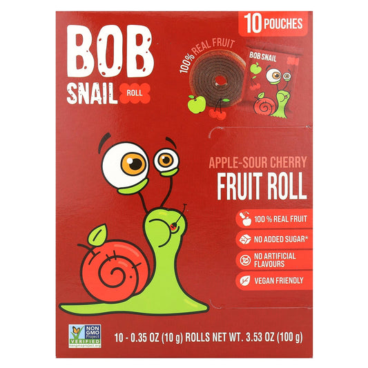 Bob Snail-Fruit Rolls-Apple-Sour Cherry-10 Rolls-0.35 oz (10 g) Each