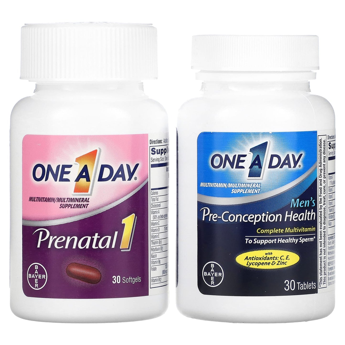 One-A-Day, Pre-Pregnancy Couple's Pack, Women's Prenatal 1 & Men's Pre-Conception Health, 30 Women's Prenatal Softgels, 30 Men's Pre-Conception Tablets