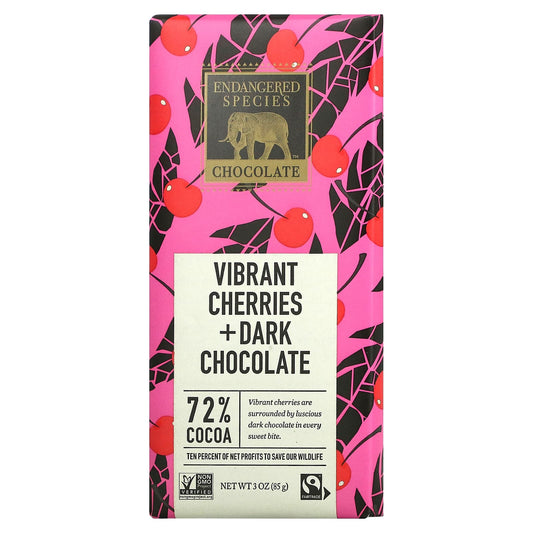 Endangered Species Chocolate-Vibrant Cherries + Dark Chocolate-72% Cocoa-3 oz (85 g)