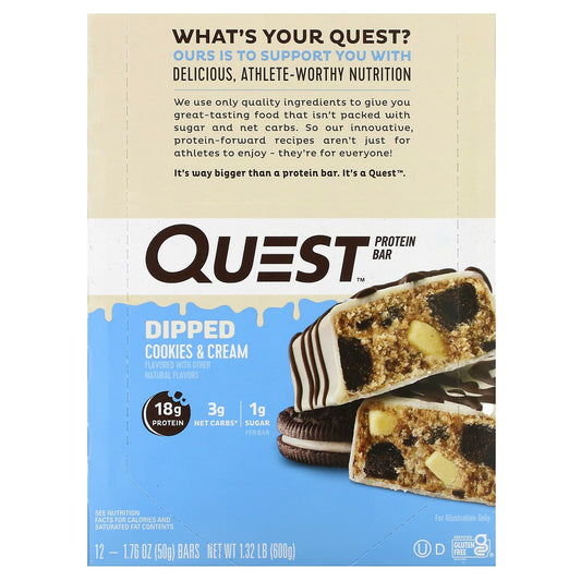 Quest Nutrition-Protein Bar-Dipped Cookies & Cream-12 Bars-1.76 oz (50 g) Each