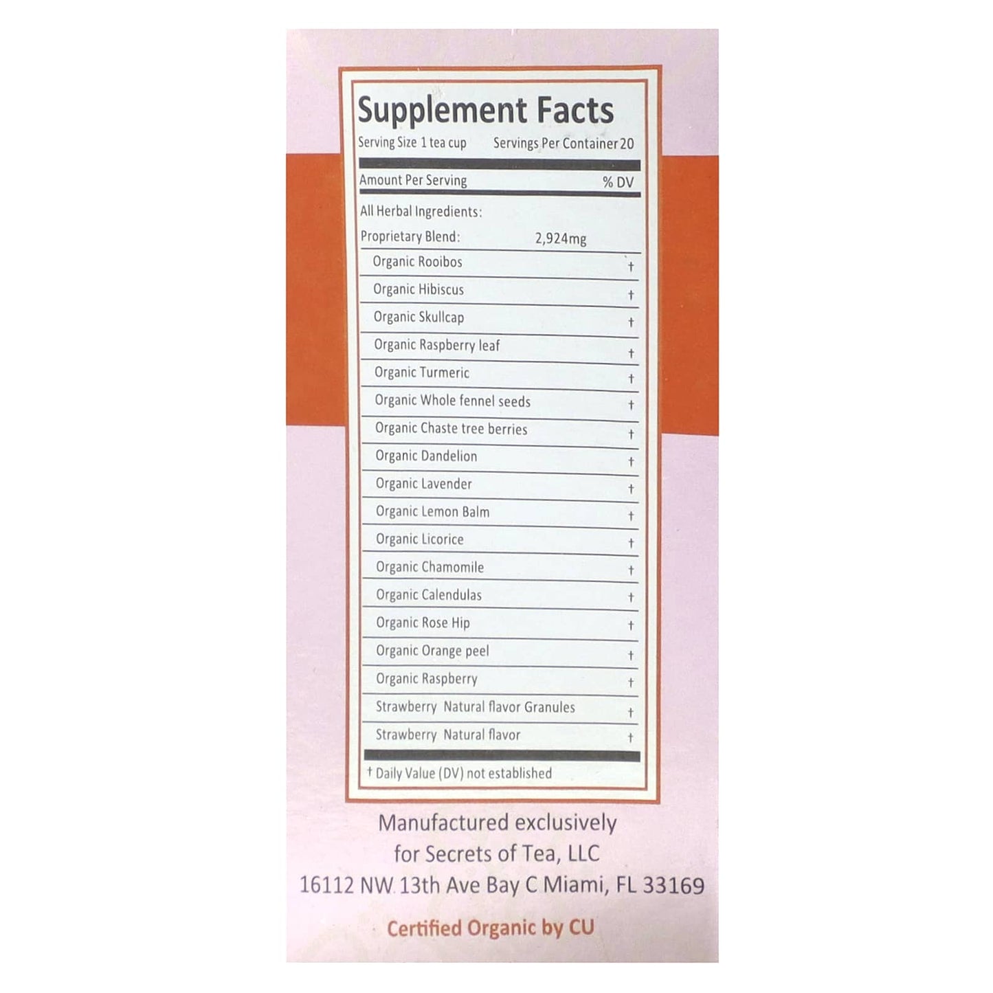 Secrets of Tea, Organic PMS Be Gone Fruits Tea, Caffeine Free, 20 Tea Bags, 1.41 oz (40 g)