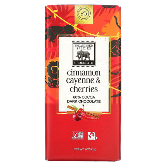 Endangered Species Chocolate-Dark Chocolate Bar-Cinnamon Cayenne & Cherries-60% Cocoa-3 oz (85 g)