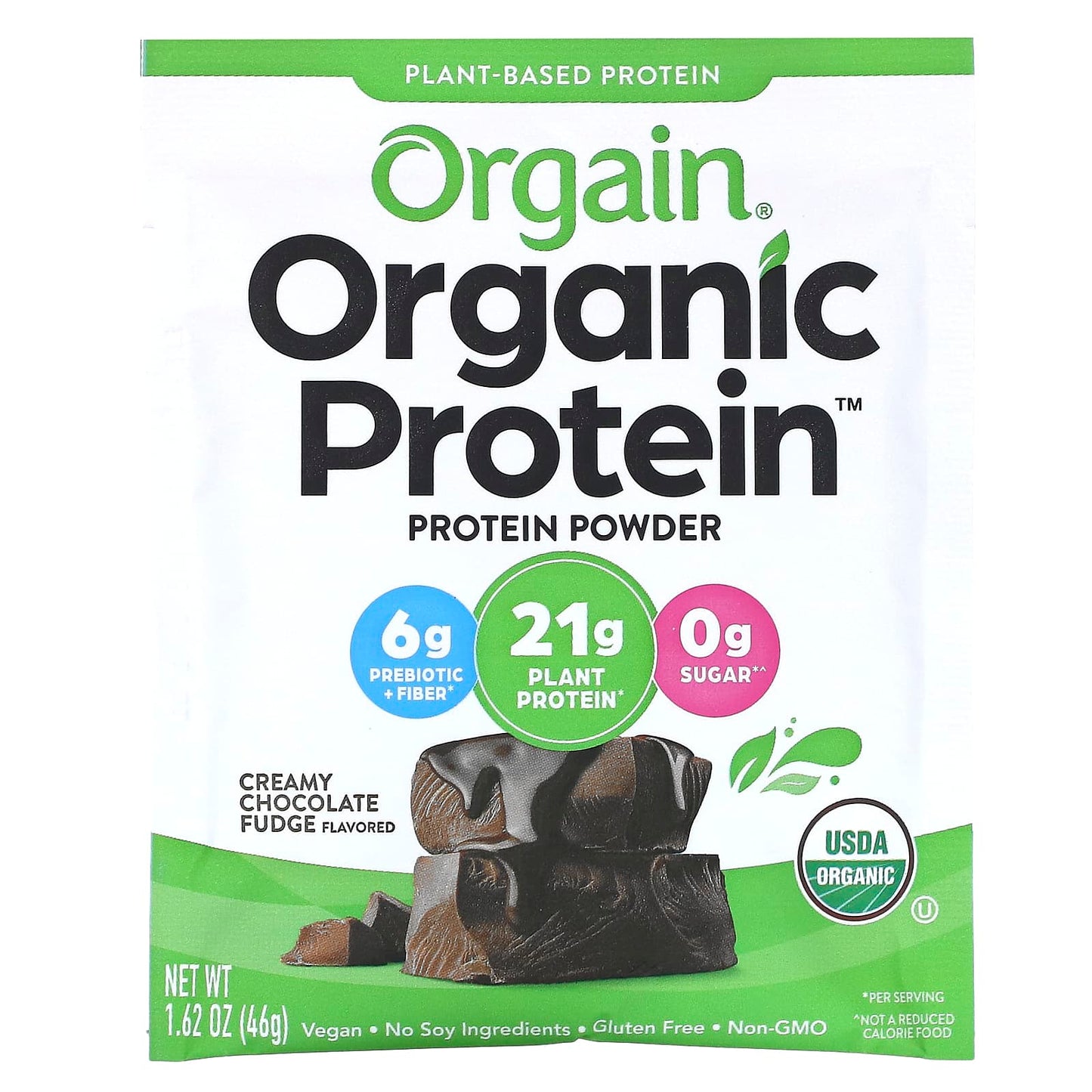 Orgain, Organic Protein Powder, Plant-Based, Creamy Chocolate Fudge, 1.62 oz (46 g)