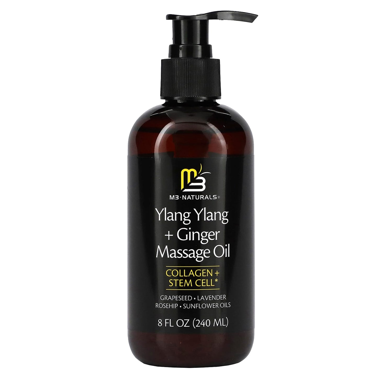 M3 Naturals-Ylang Ylang + Ginger Massage Oil-8 fl oz (240 ml)