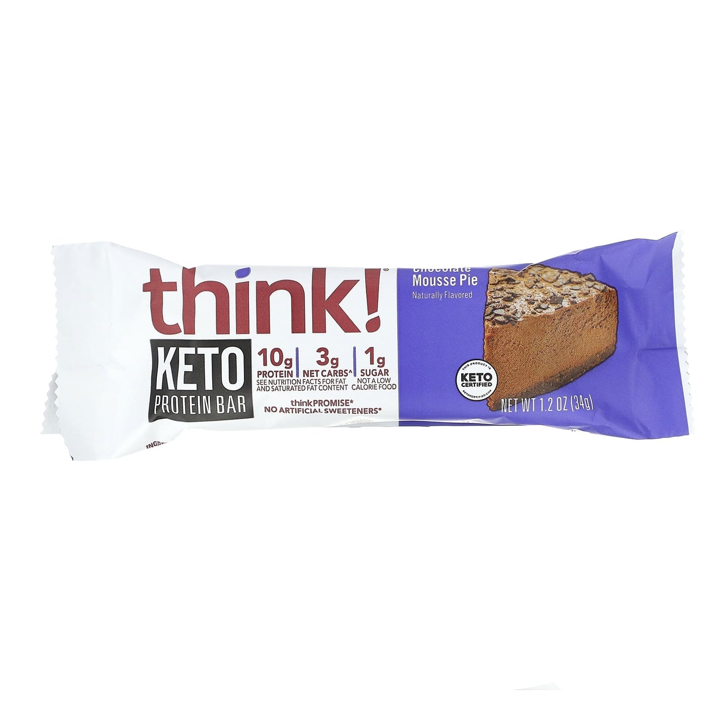 Think !, Keto Protein Bars, Chocolate Mousse Pie, 10 Bars, 1.2 oz (34 g) Each