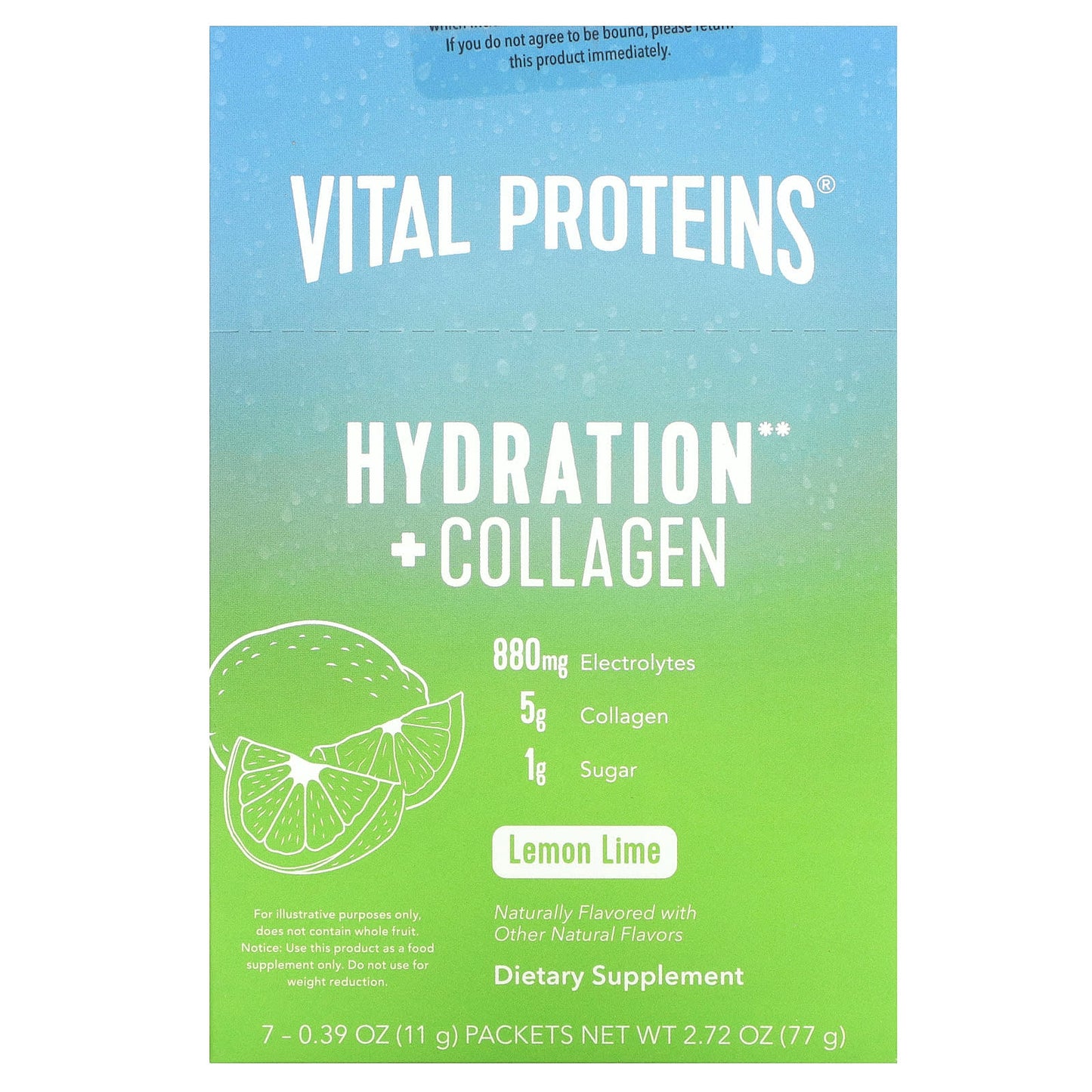 Vital Proteins-Hydration + Collagen-Lemon Lime-7 Packets-0.39 oz (11 g) Each