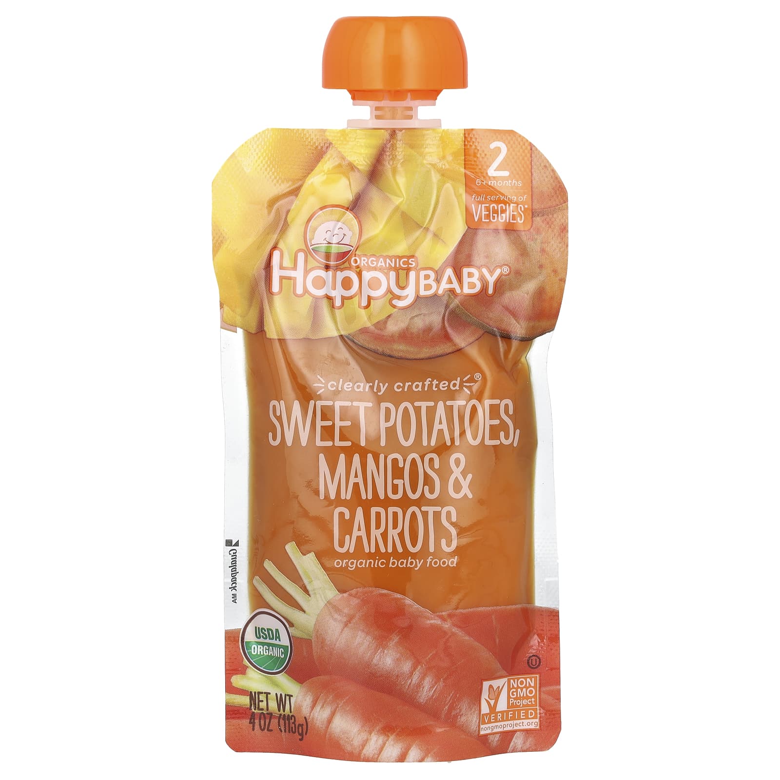 Happy Family Organics-Happy Baby-Organic Baby Food-6+ Months-Sweet Potatoes-Mangos & Carrots-4 oz (113 g)