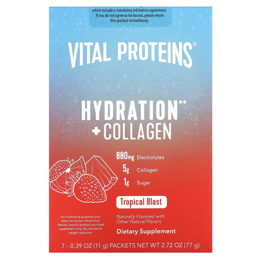 Vital Proteins-Hydration + Collagen-Tropical Blast-7 Packets-0.39 oz (11 g) Each