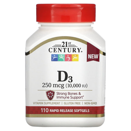 21st Century-Vitamin D3-250 mcg (10,000 IU)-110 Rapid Release Softgels