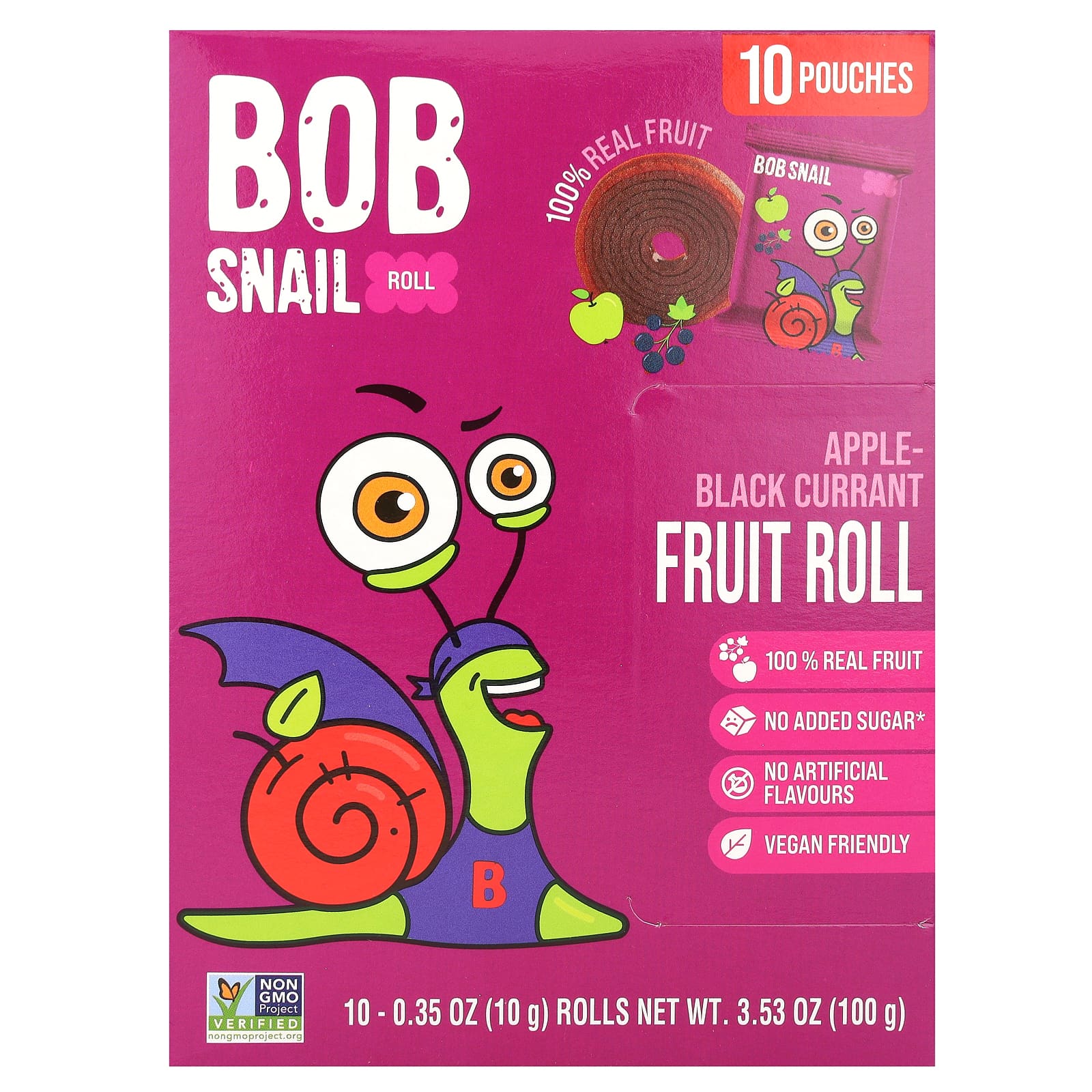 Bob Snail-Fruit Rolls-Apple-Black Currant-10 Rolls-0.35 oz (10 g) Each