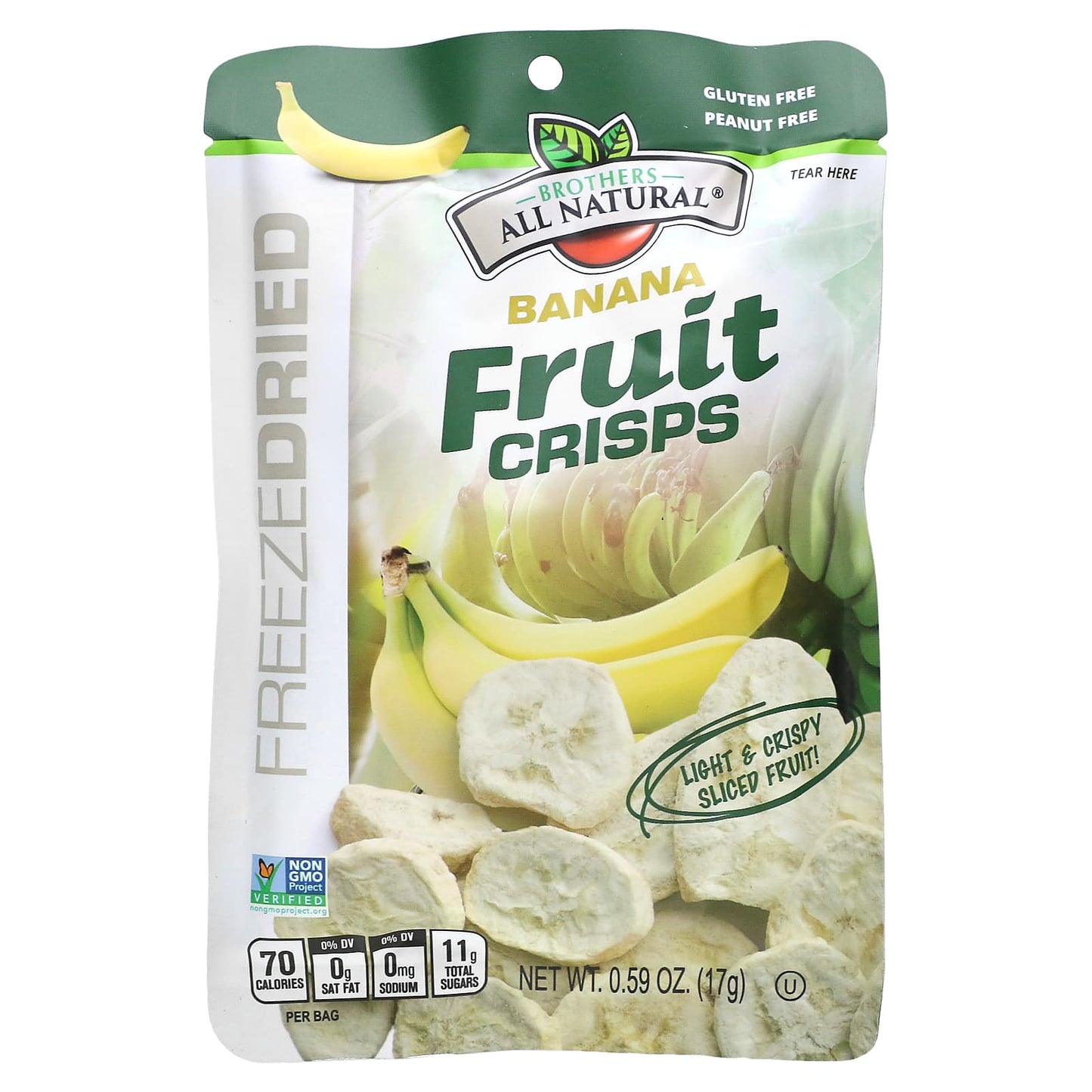 Brothers-All-Natural, Fruit Crisps, Banana, 12 Single Serve Bags, 0.59 oz (17 g) Each