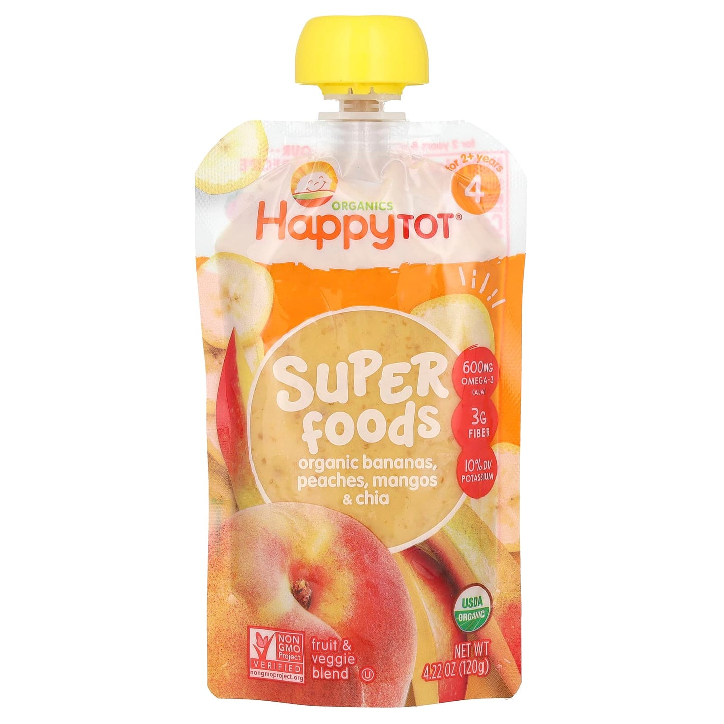 Happy Family Organics-Happy Tot-Super Foods-Stage 4-Bananas-Peaches-Mangos & Chia-4.22 oz (120 g)