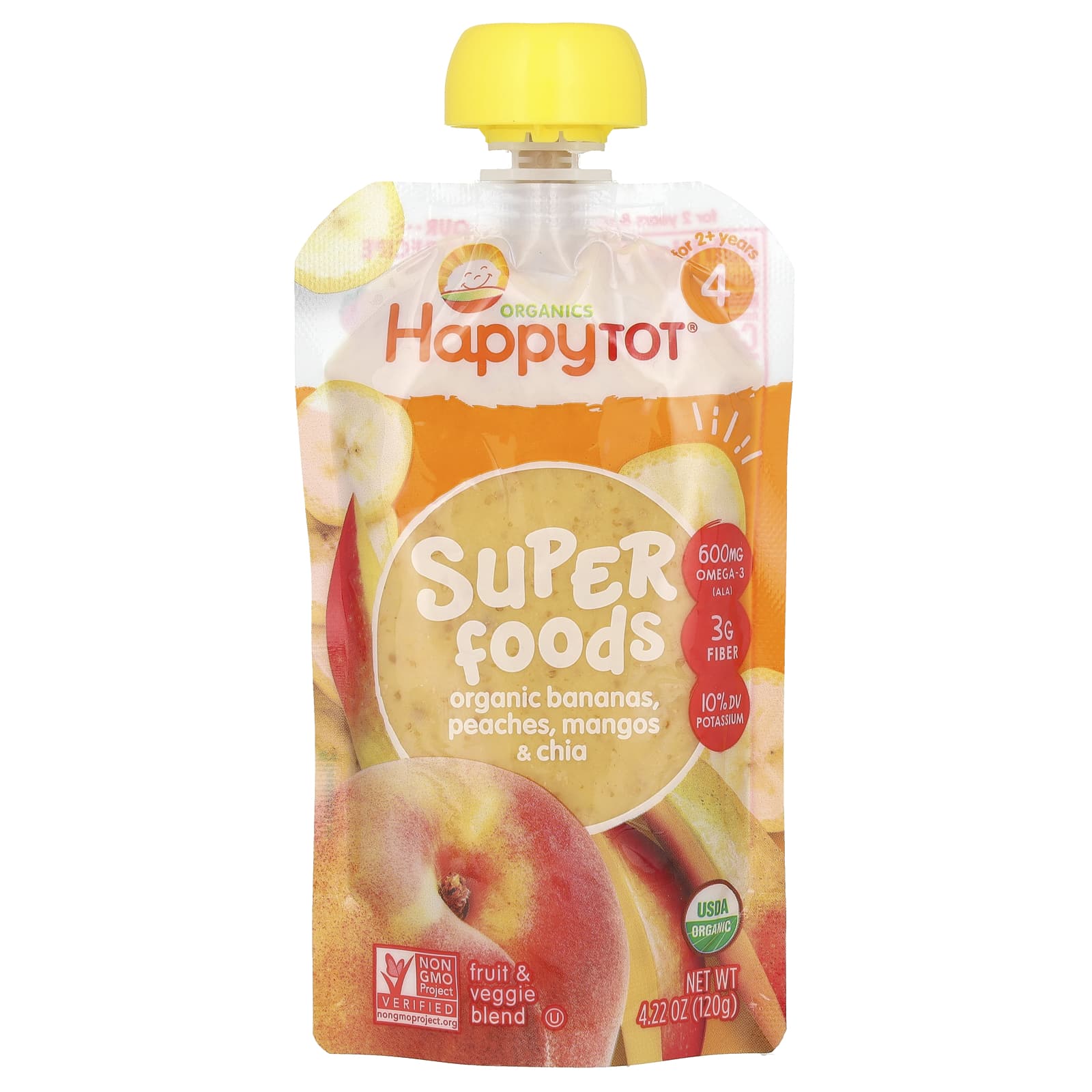 Happy Family Organics-Happy Tot-Super Foods-Stage 4-Bananas-Peaches-Mangos & Chia-4.22 oz (120 g)