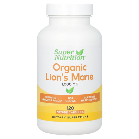 Super Nutrition-Organic Lion's Mane-1,000 mg-120 Veggie Capsules (500 mg Per Capsule)