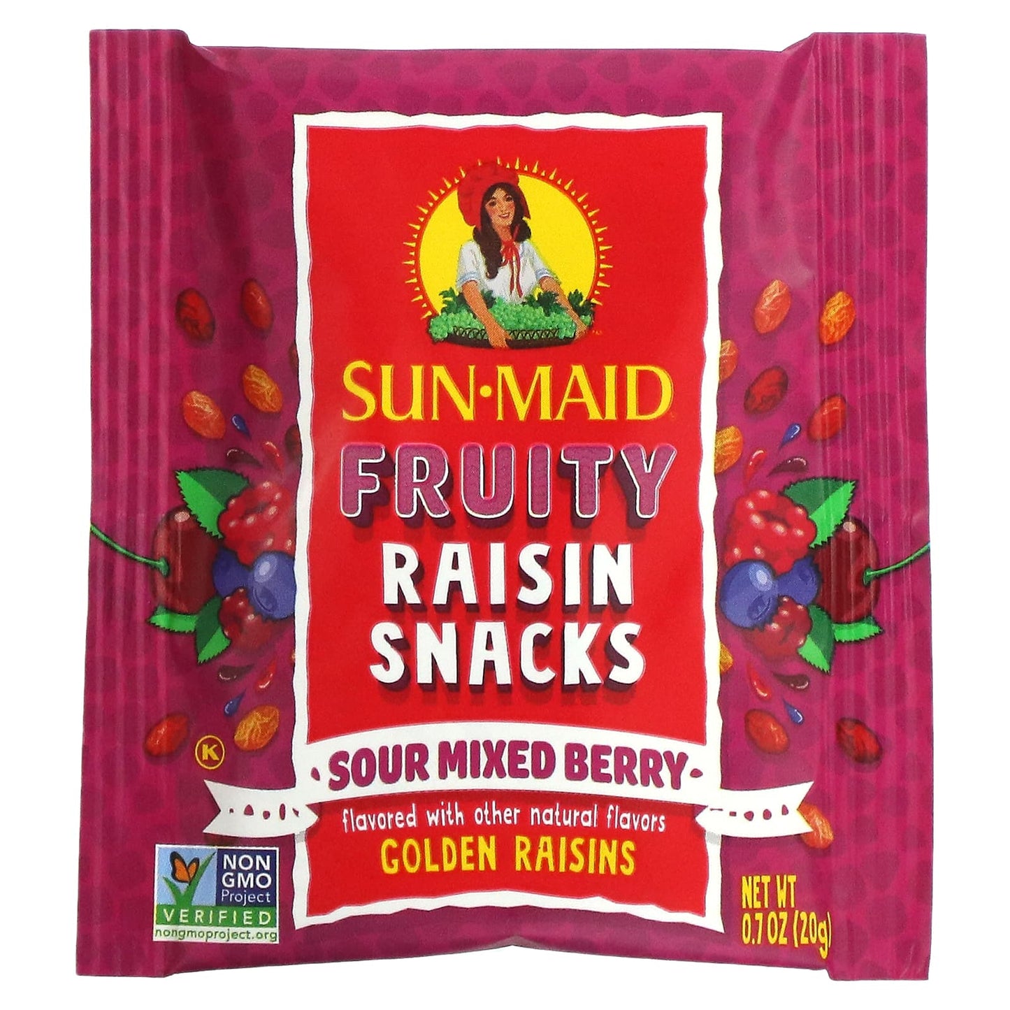 Sun-Maid, Fruity Raisin Snacks, Sour Mixed Berry, 7 Pouches, 0.7 oz (20 g) Each