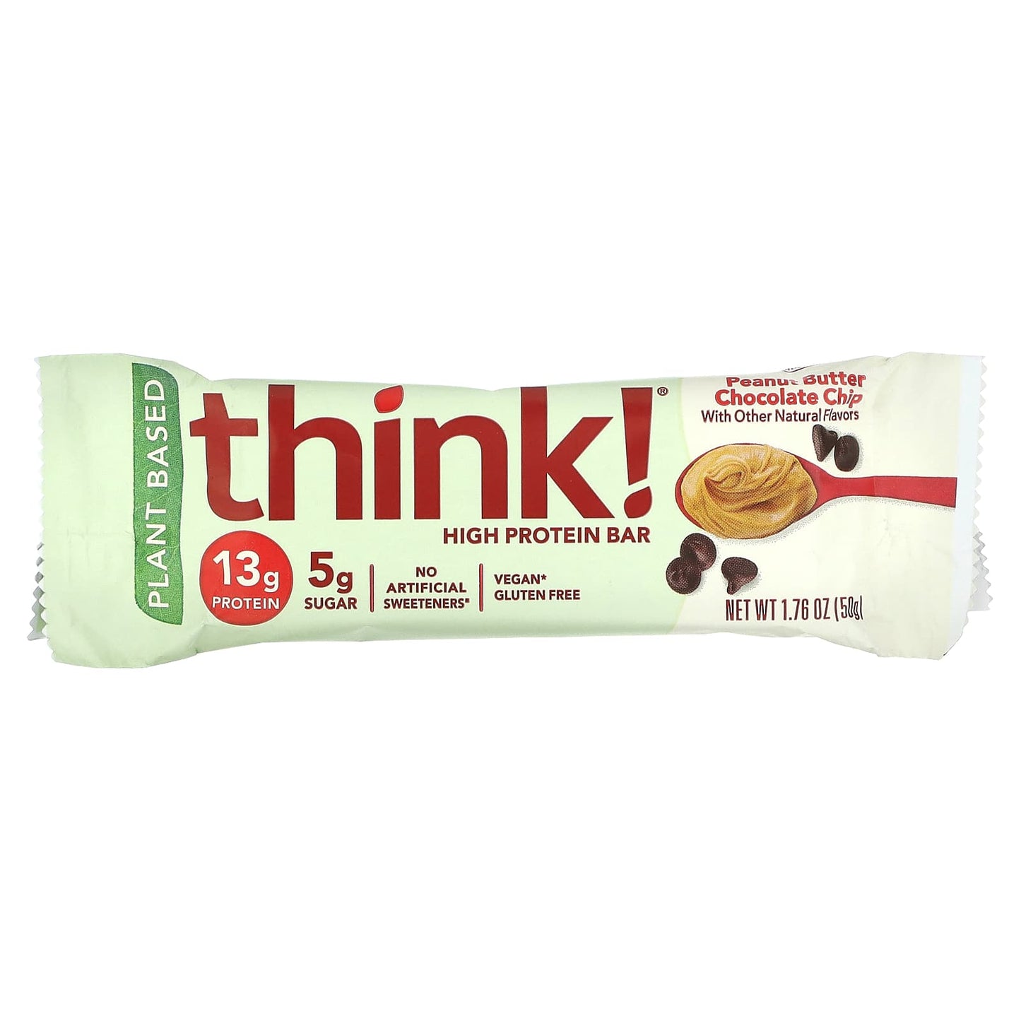 Think !, High Protein Bars, Peanut Butter Chocolate Chip, 10 Bars, 1.76 oz (50 g) Each