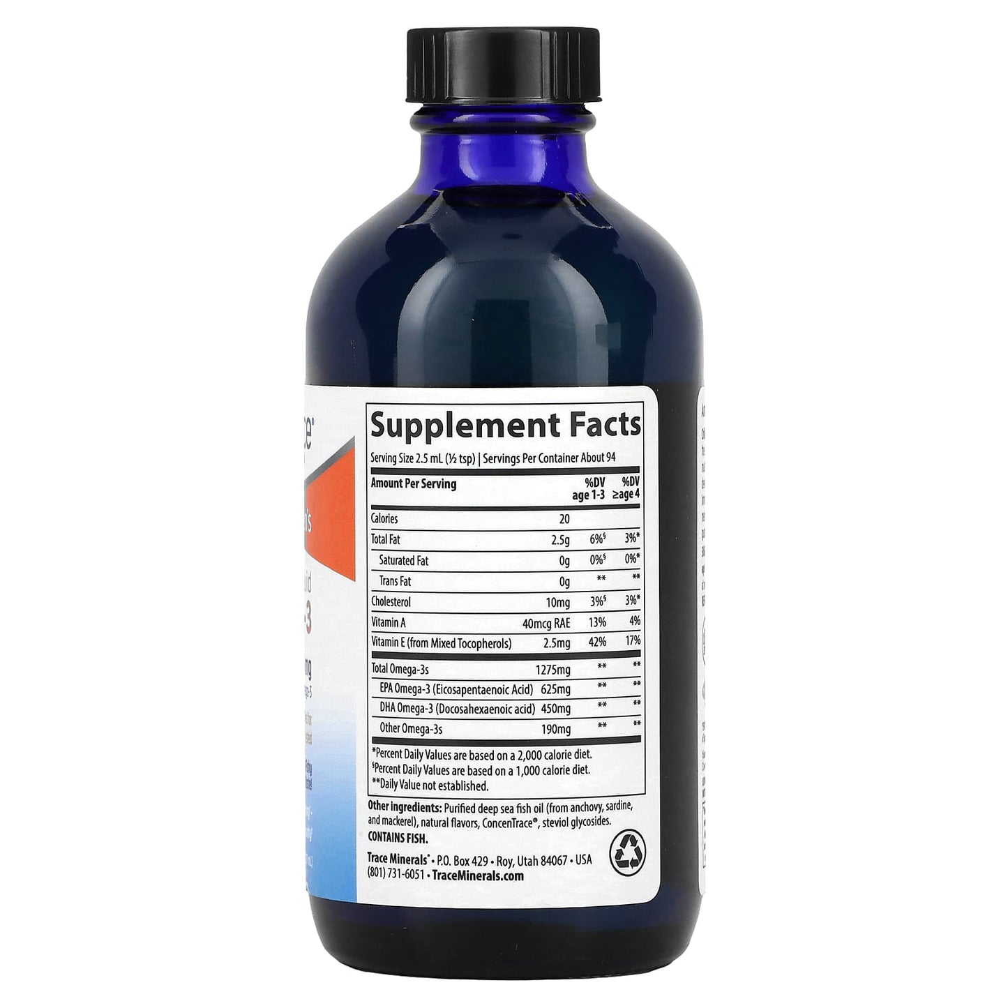 Trace Minerals ®, Children's Liquid Omega-3, Orange, 1,275 mg, 8 fl oz (237 ml)