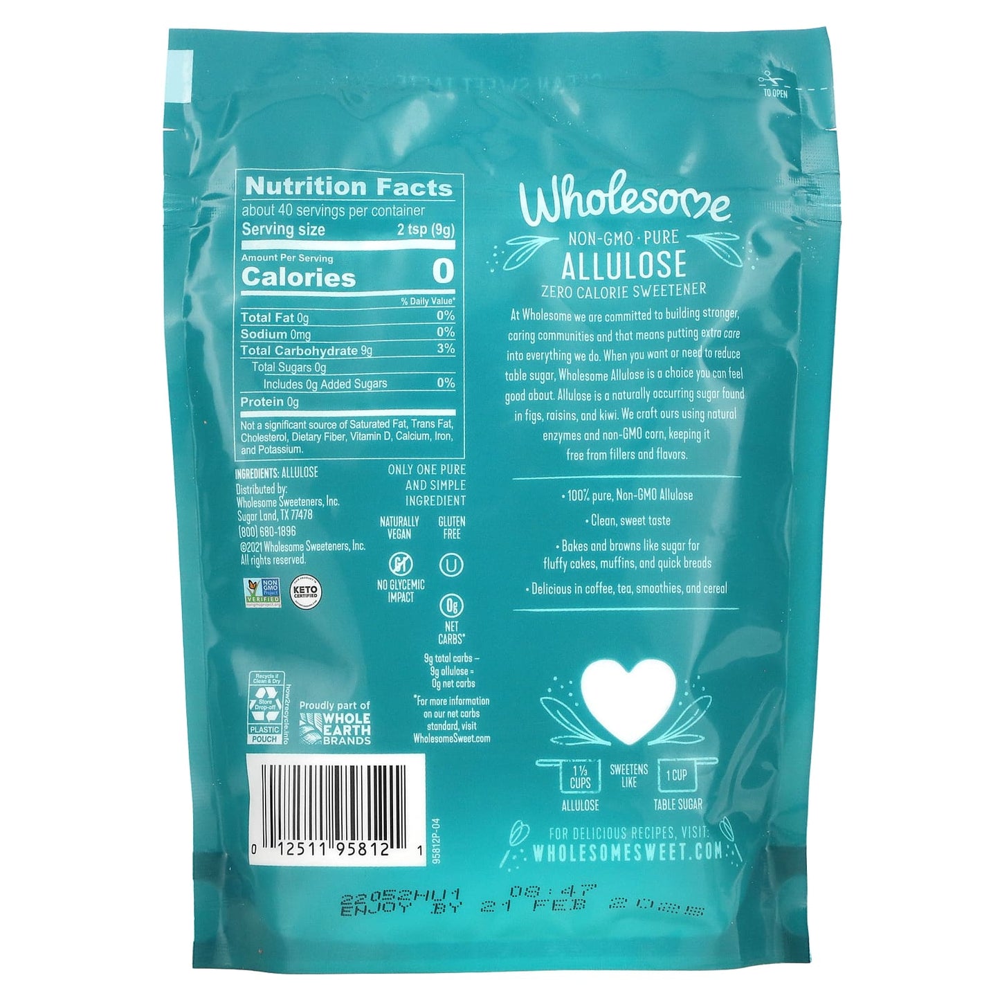 Wholesome Sweeteners, Allulose, Zero Calorie Sweetener, 12 oz (340 g)