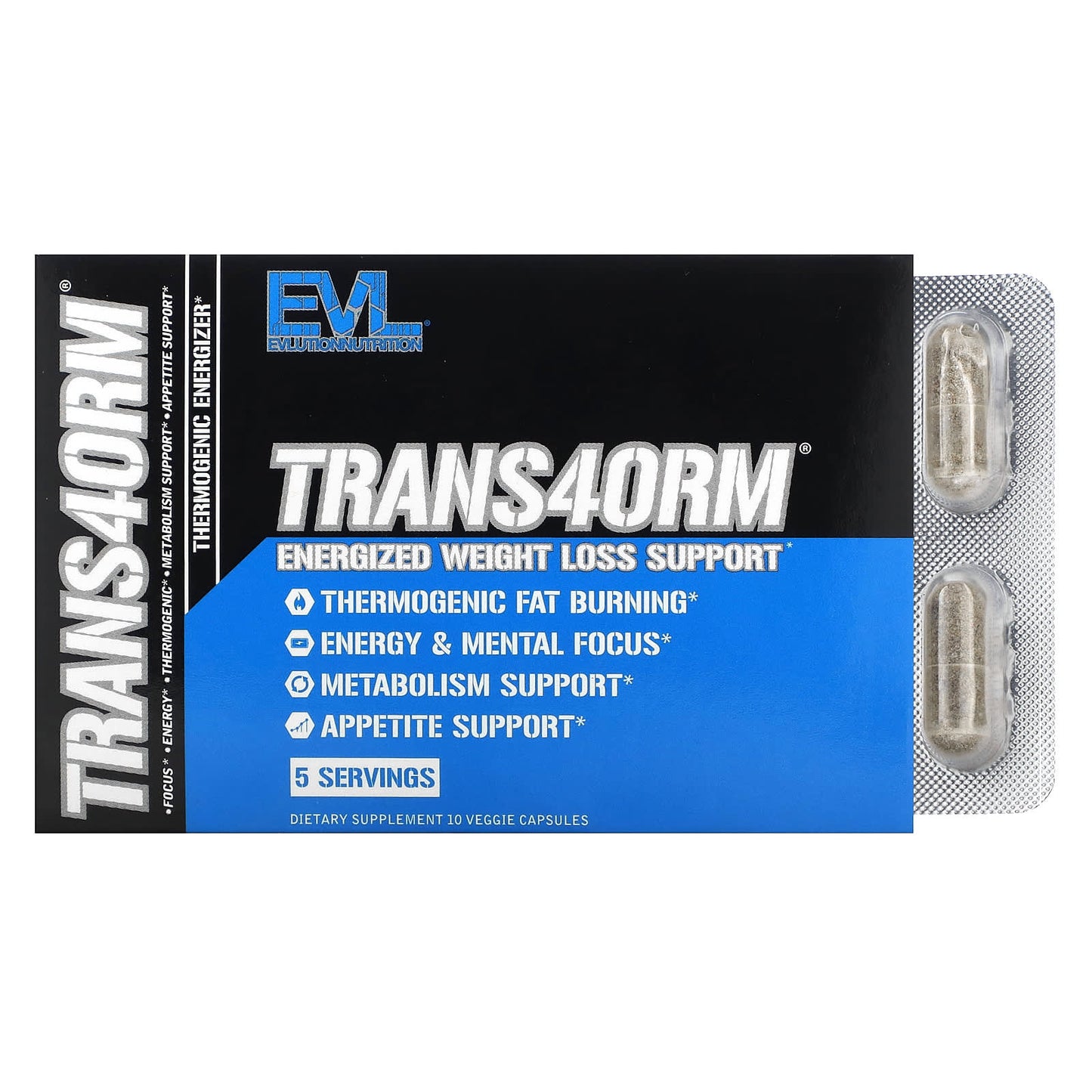 EVLution Nutrition-Trans4orm-Energized Weight Loss Support-10 Veggie Capsules