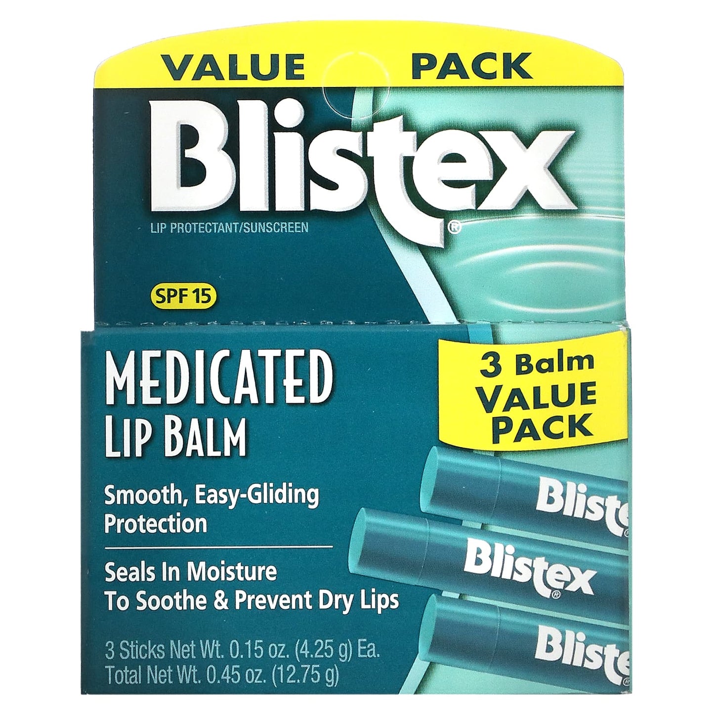 Blistex, Medicated Lip Protectant/Sunscreen, SPF 15, Original, 3 Balm Value Pack, 0.15 oz (4.25 g) Each