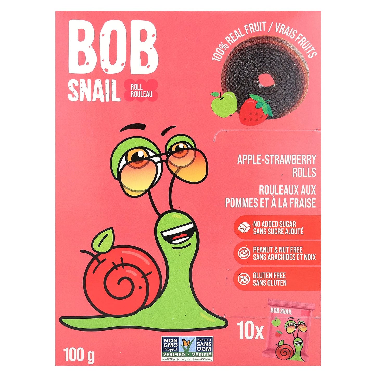 Bob Snail-Fruit Rolls-Apple-Strawberry-10 Rolls-0.35 oz (10 g) Each