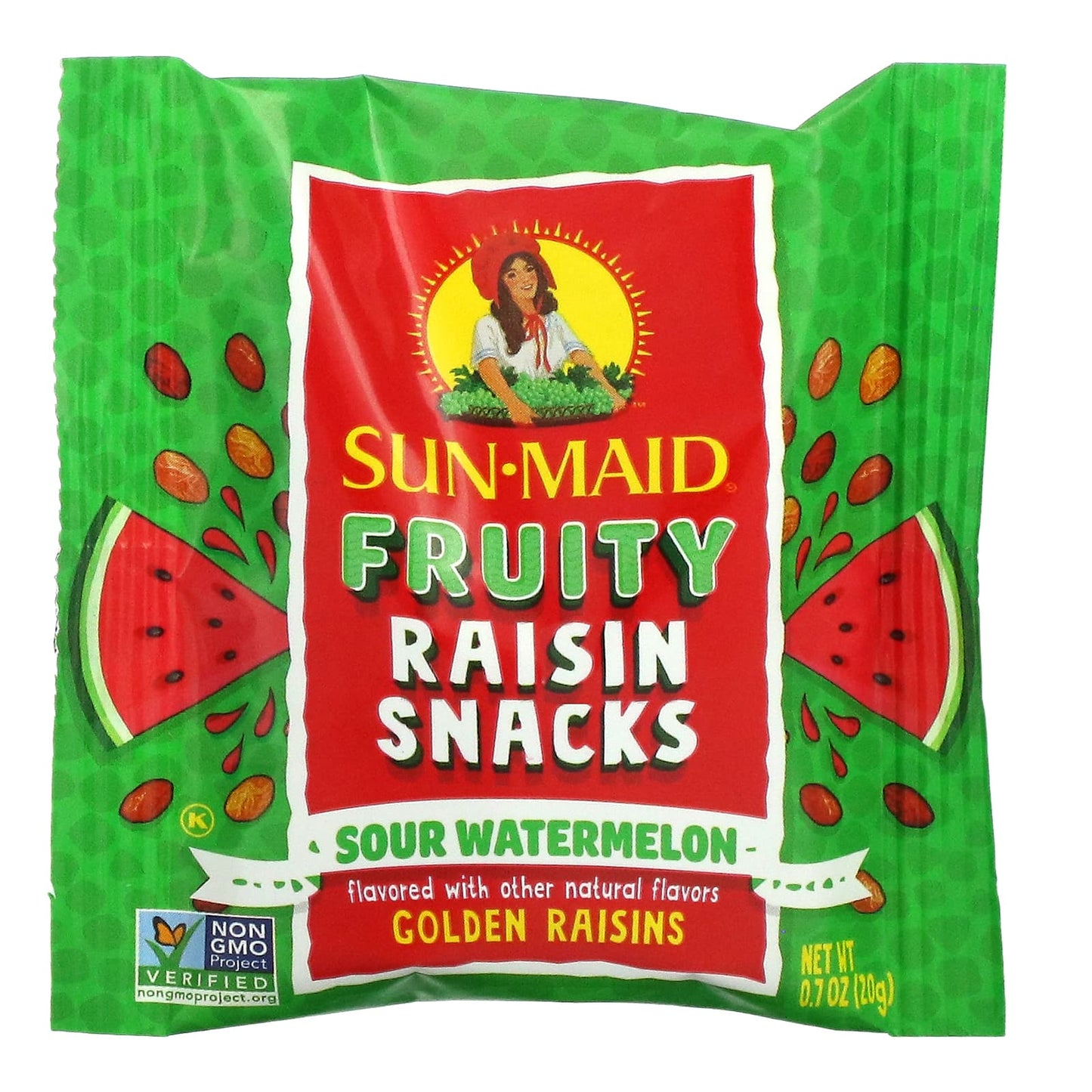 Sun-Maid, Fruity Raisin Snacks, Sour Watermelon, 7 Pouches, 0.7 oz (20 g) Each