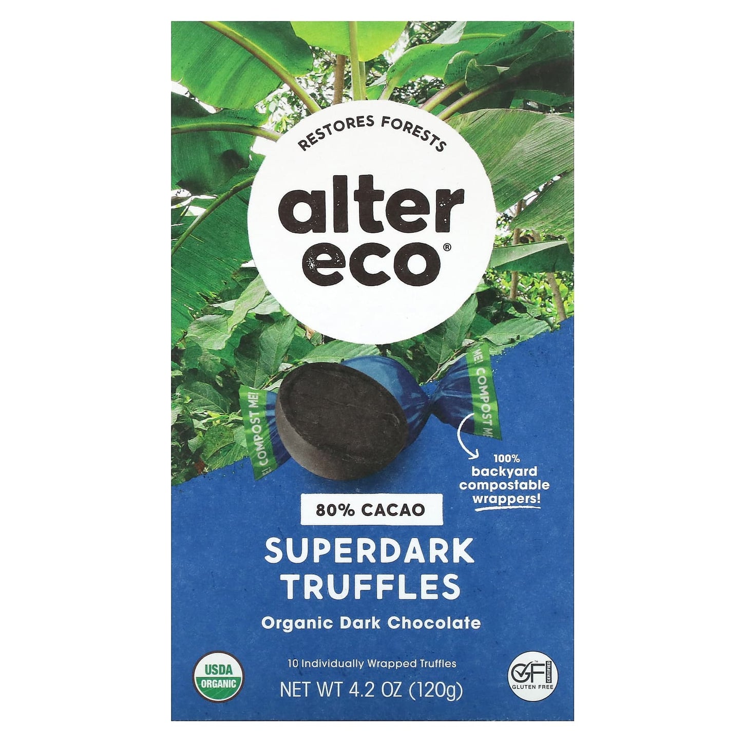 Alter Eco-Organic Dark Chocolate Truffles-Superdark-80% Cacao-10 Truffles-4.2 oz (120 g)