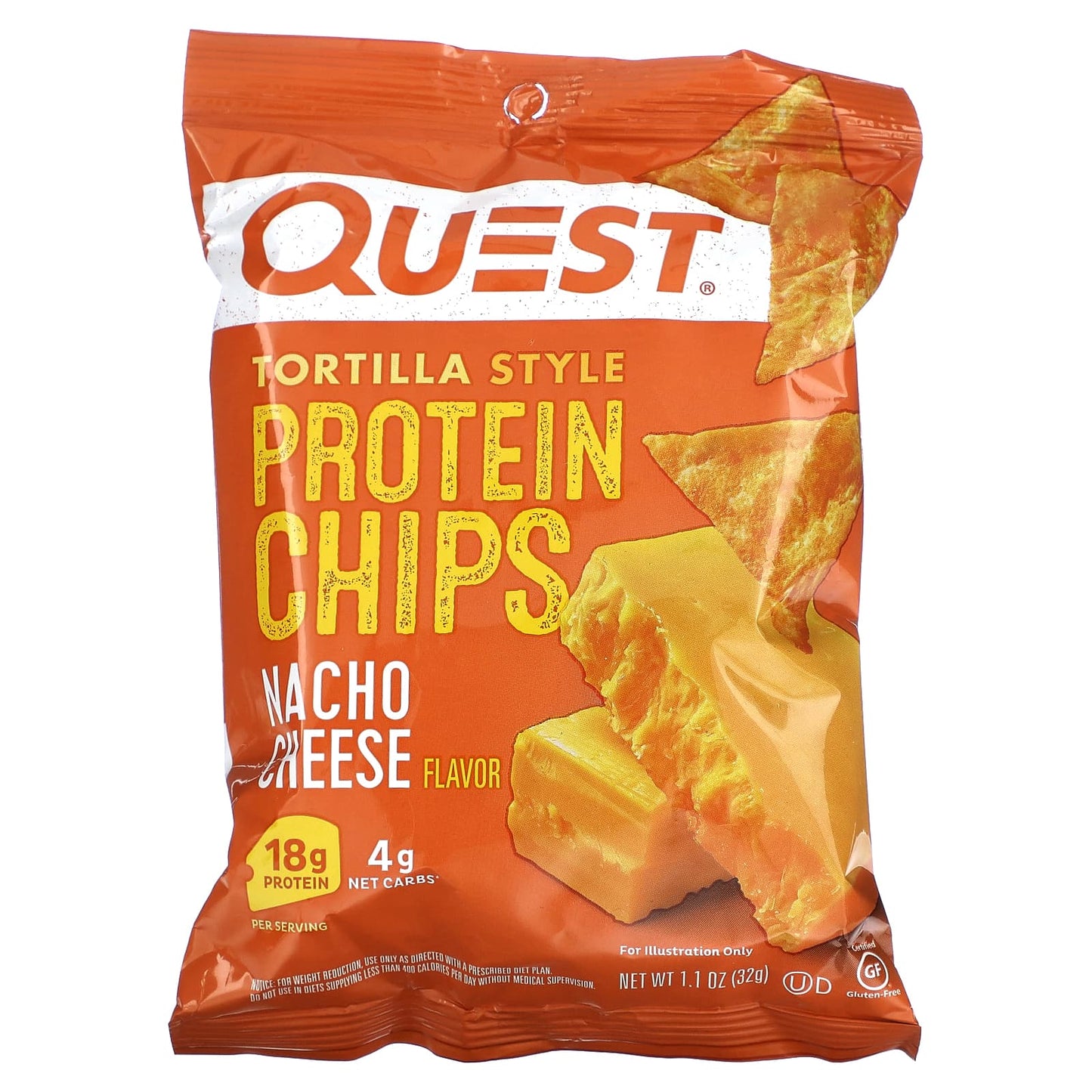 Quest Nutrition, Tortilla Style Protein Chips, Nacho Cheese, 8 Bags, 1.1 oz (32 g ) Each