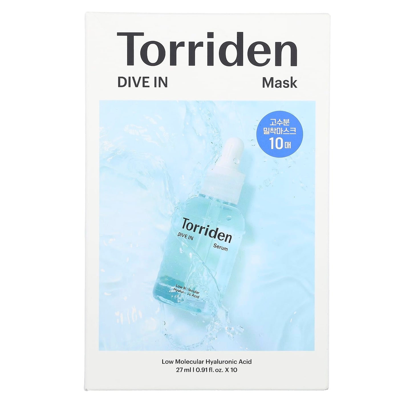 Torriden, Dive In, Low Molecular Hyaluronic Acid Beauty Mask, 10 Sheet Mask, 0.91 fl oz (27 ml) Each