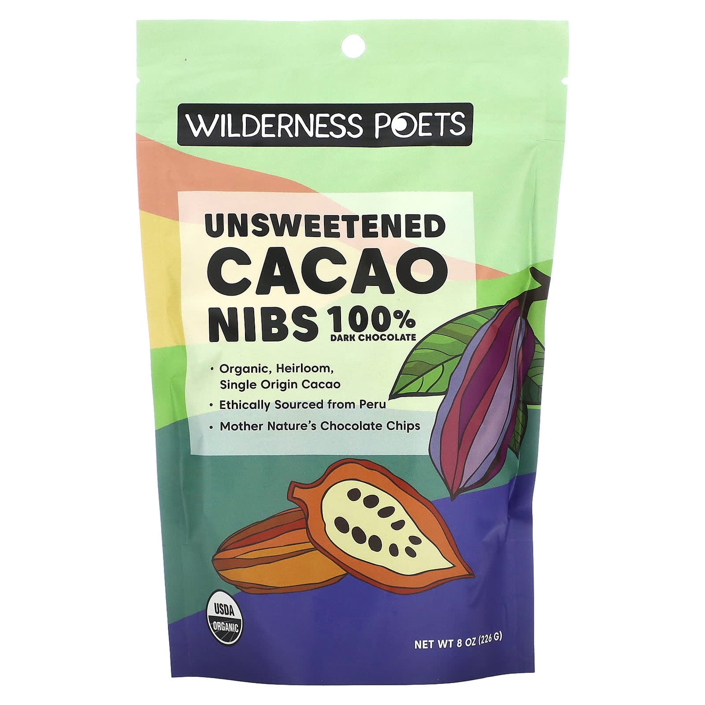 Wilderness Poets-Organic Unsweetened Cacao Nibs-Dark Chocolate-8 oz (226 g)