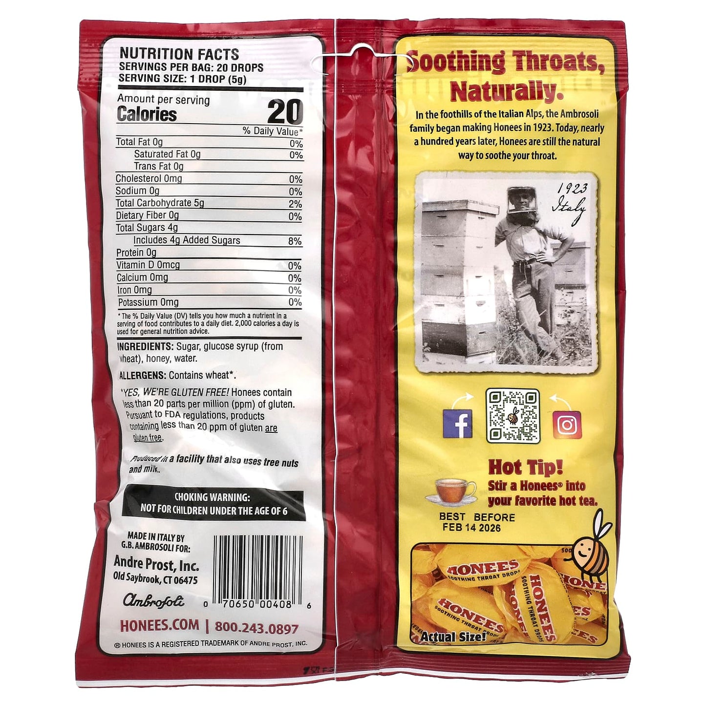 Honees, Soothing Throat Drops, Honey, 20 King Size Drops, 3.5 oz (100 g)