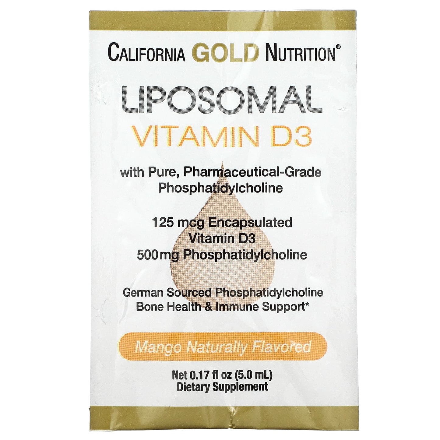 California Gold Nutrition, Liposomal Vitamin D3, 125 mcg (5,000 IU), 30 Packets (5.0 ml)