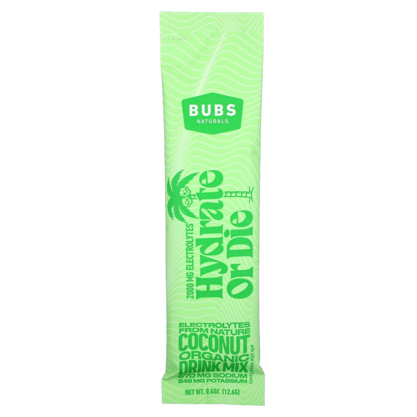 BUBS Naturals, Hydrate or Die, Organic Electrolyte Drink Mix, Coconut , 7 Sticks, 0.4 oz (12.6 g) Each