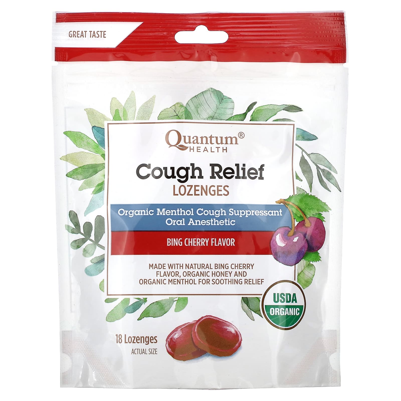 Quantum Health-Cough Relief Lozenges-Bing Cherry-18 Lozenges