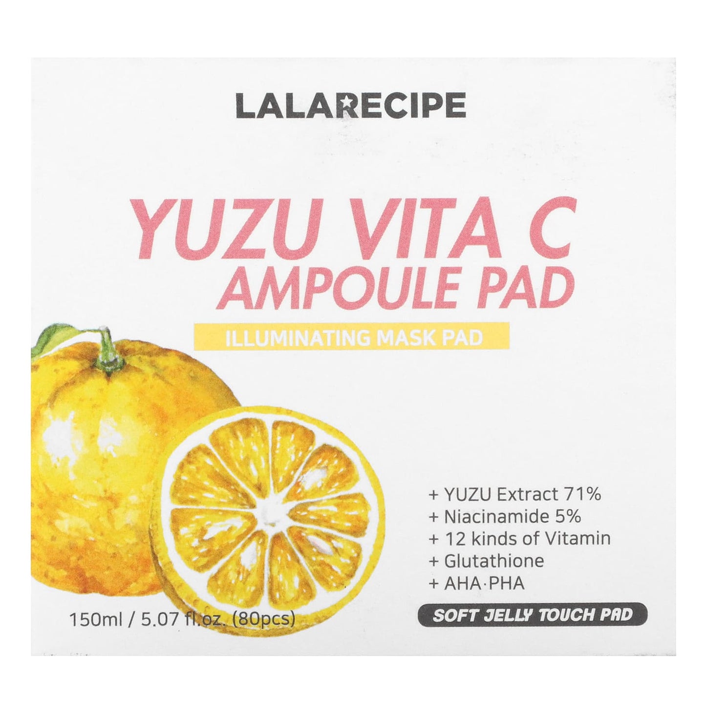 Lalarecipe, Yuzu Vita C Ampoule Pad, Illuminating Beauty Mask, 80 Pads, 5.07 fl oz (150 ml)