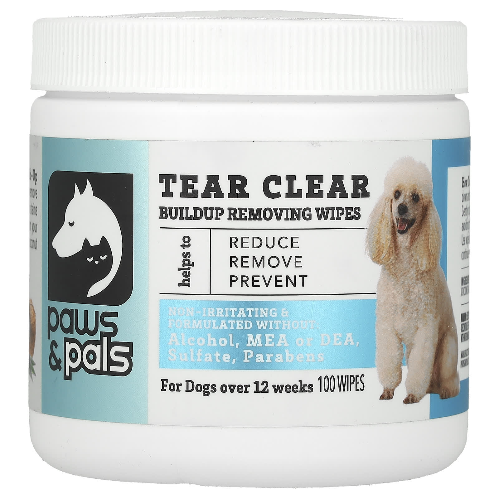 Paws & Pals-Tear Clear-Buildup Removing Wipes-For Dogs-100 Wipes