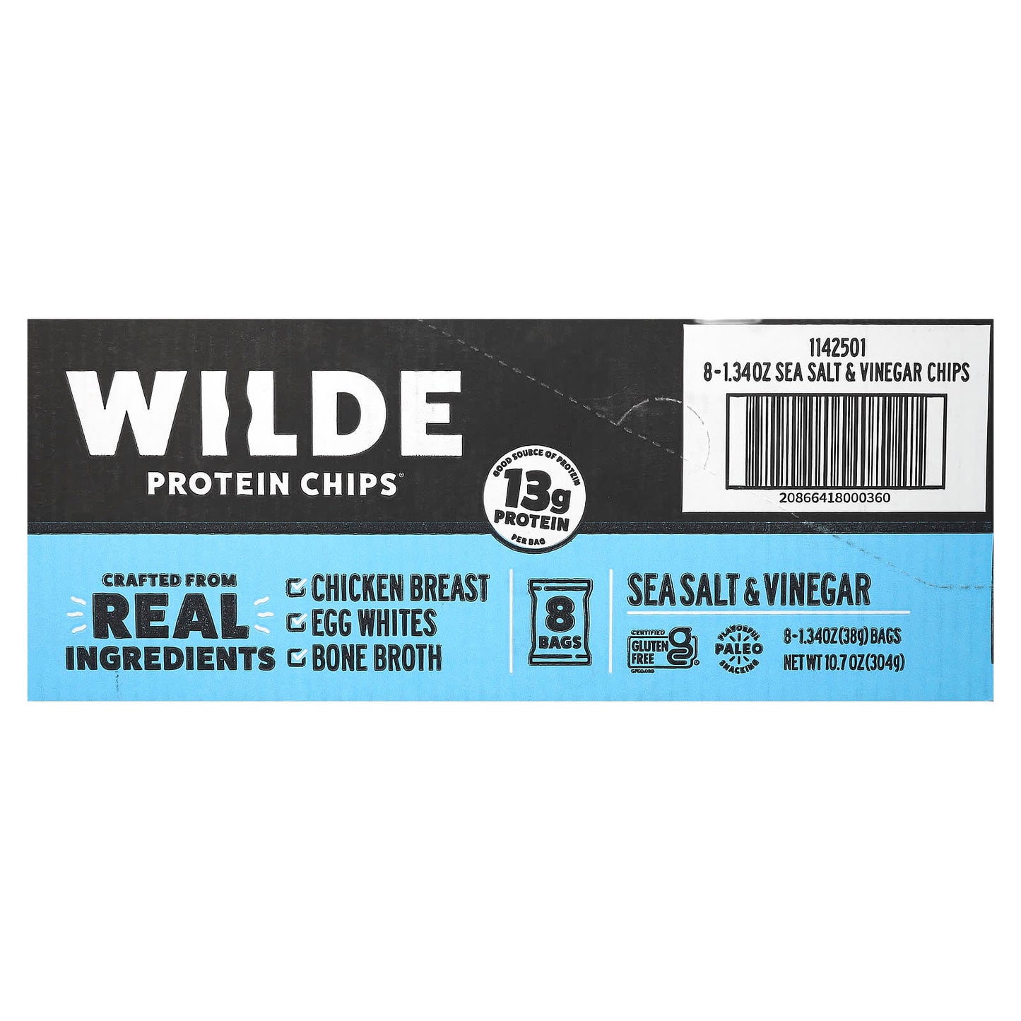 Wilde Brands, Protein Chips, Sea Salt & Vinegar, 8 Bags, 1.34 oz (38 g) Each