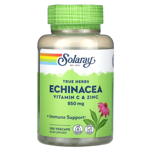 Solaray-True Herbs-Echinacea-Vitamin C & Zinc-850 mg-100 VegCaps (425 mg per Capsule)